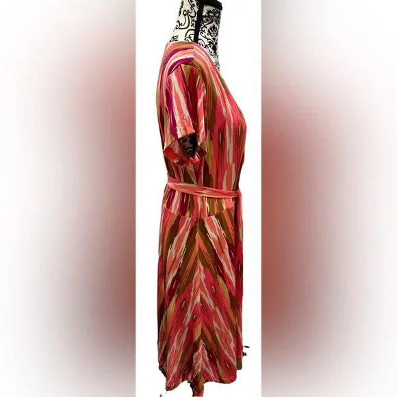 IMAN Global Chic Pink Multicolor Faux Wrap Dress Belt Short Sleeve - Picture 8 of 13